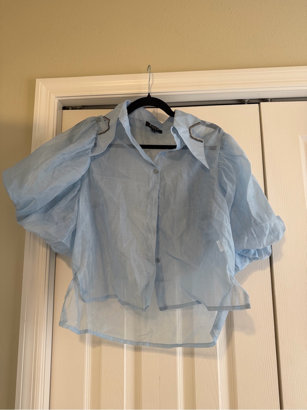 Light Blue Sheer Puff-Sleeve Girls' Shirt